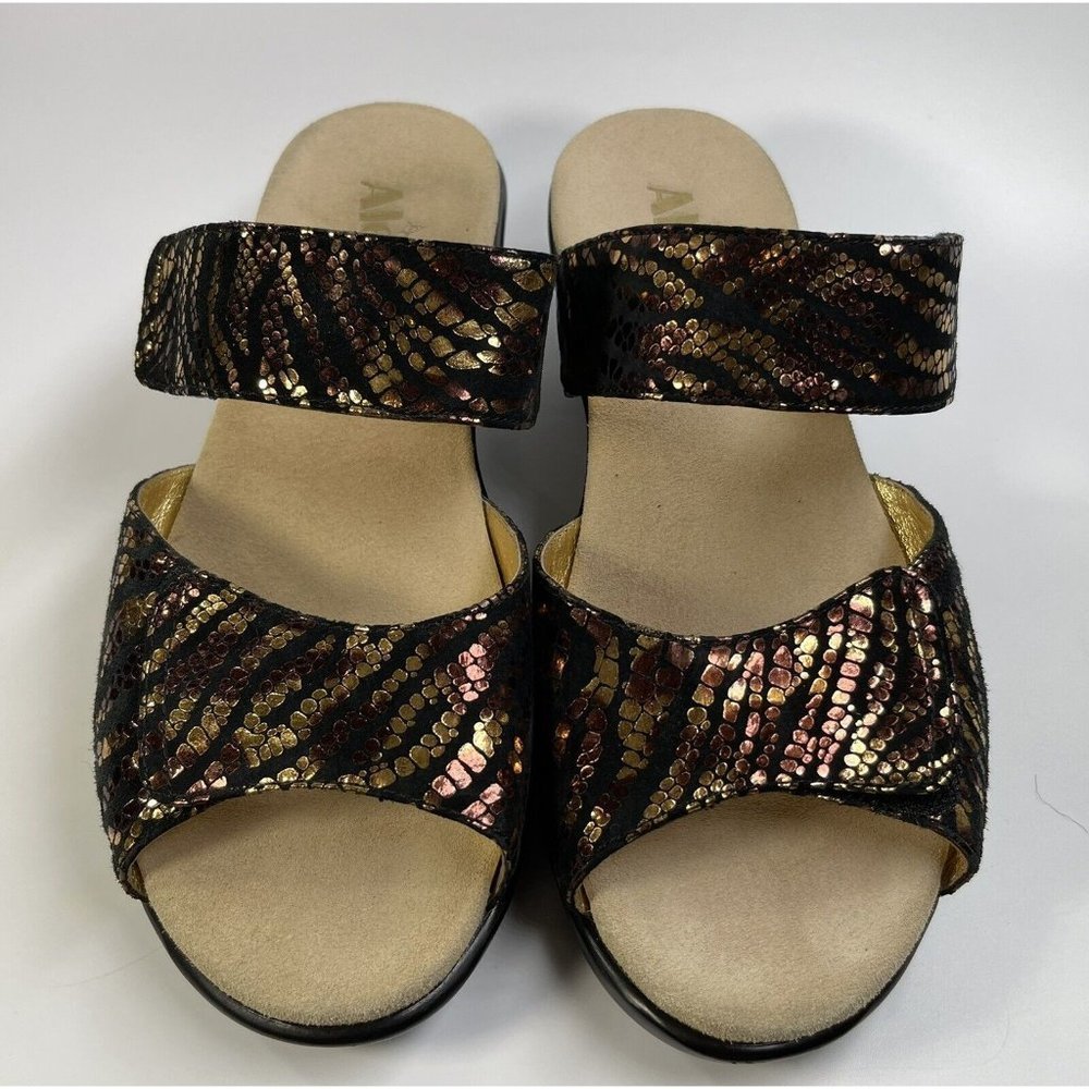 Algeria Asha Golden Jungle leather Printed  Strap Wedge Sandals Size 9